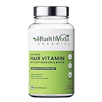 MD Ve'da Organics Advance Hair Vitamin with DHT Blocker & Biotin | Clinically Proven Hair Vitamins for Men & Women - 60 Veg Capsules