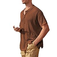 Men Beach Shirts Casual Short Sleeve Crochet Knitted Polo Shirt Loose Fit See Through Vacation Summer Cardigans