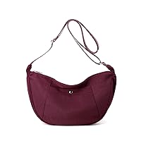Oichy Nylon Crossbody Bag for Women Sling Crescent Bag Lightweight Shoulder Bag Fanny Pack Belt Bag for Sport Travel (Wine)