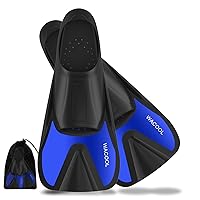 WACOOL Adult Short Light Full Foot Pocket Travel Size Fins Short Blade Fins Flippers for Snorkeling Diving Scuba or Swimming Training