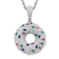 Hip Hop Chain Fully Iced Out Lab Diamond Donuts Pendent Necklace for Men Women