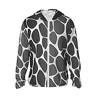 White Line Giraffe Print Sun Protection Hoodie Jacket Full Zip Long Sleeve Sun Shirt With Pockets For Outdoor