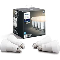 Smart 60W A19 LED Bulb - Soft Warm White Light - 4 Pack - 800LM - E26 - Indoor - Control with Hue App - Works with Alexa, Google Assistant and Apple Homekit, 9.5 watts