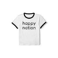 Happy Nation Girls Cotton Crewneck Ringer T Shirt