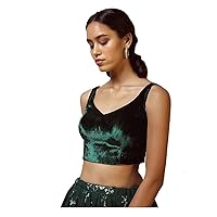 Women's Readymade Velvet Blouse For Sarees Indian Designer Bollywood Padded Stitched Crop Top Choli