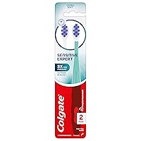 Colgate Sensitive Expert Ultra Soft Sensitive Toothbrush Pack, Extra Soft Toothbrush for Sensitive Gums and Teeth, Gently Cleans Teeth and Gums, 2 Pack