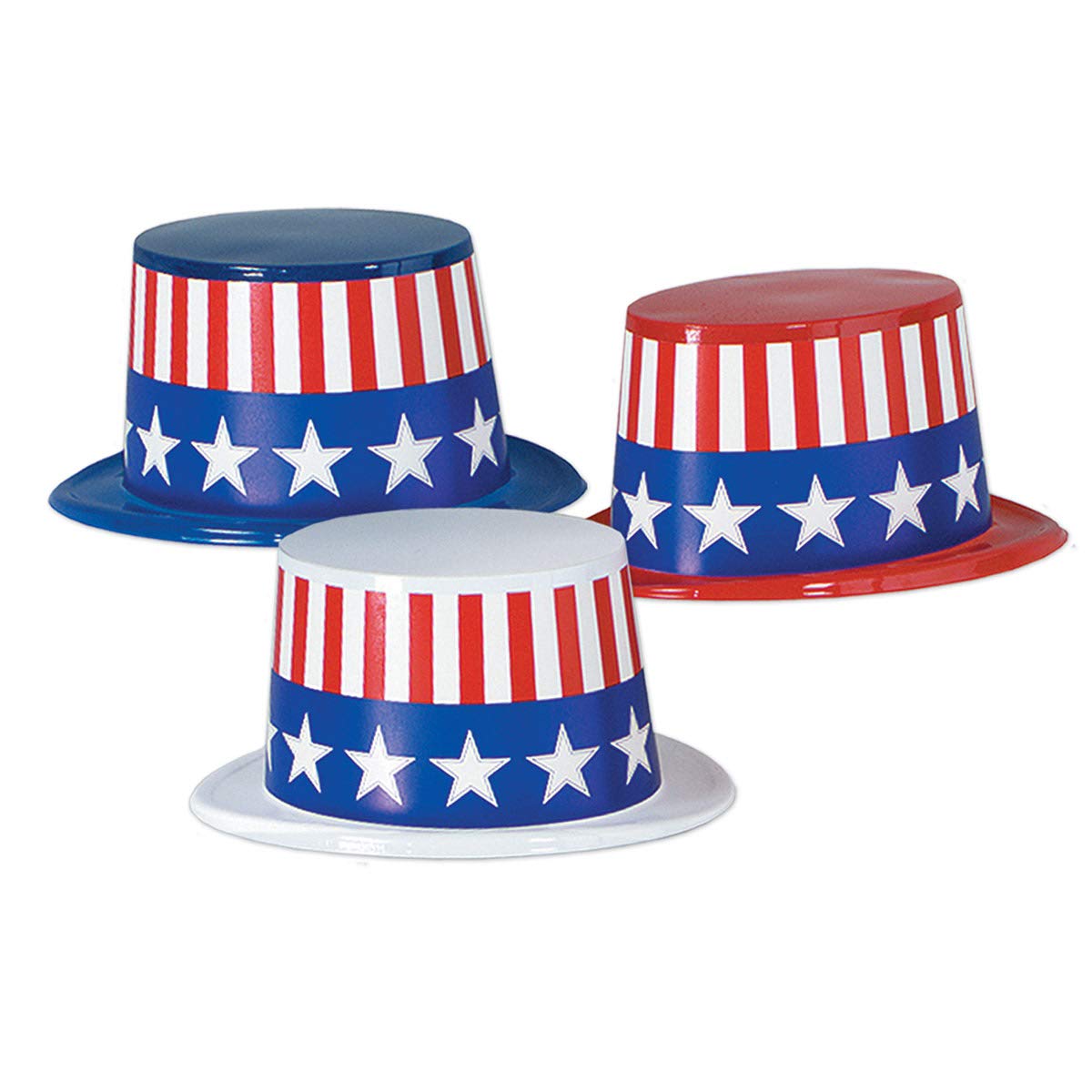 Beistle 66629-25 25-Pack Plastic Toppers with Patriotic Band, Assorted Red/White/Blue, One Size