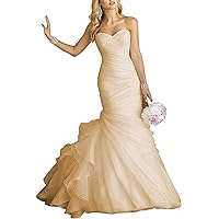 Macria Women's Sweetheart Organza Ruched Bridal Gown Mermaid Wedding Dress for Bride