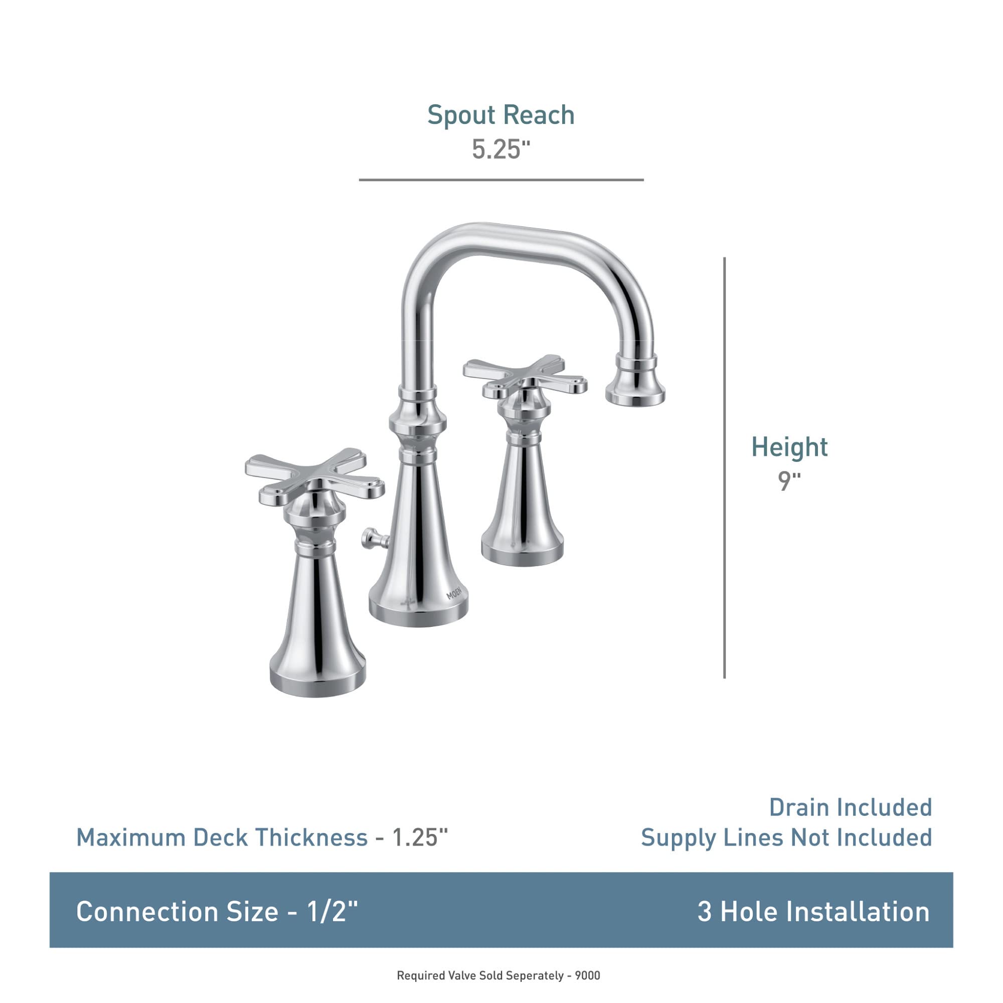 Moen TS44103BG Colinet Traditional Two Widespread High-Arc Bathroom Faucet with Cross Handles Valve Required, Brushed Gold