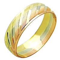 14K Tri Color Gold 6mm Wedding Engagement Ring DC Stepped Edges Wedding Band (Size 5 to 13)