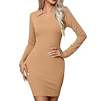 Womens Summer Dresses with Sleeves and Pockets,Women's Stripe Lapel Long Sleeved Short Skirt with Buttocks and