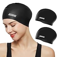 Aegend Swim Caps for Long Hair, Durable Silicone Swimming Caps for Women Men Adults Youths Kids, Easy to Put On and Off, 4 Colors