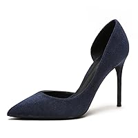 Women Pointed-Toe Stiletto High Heels Pumps Comfortable Suede Slip on Pump Shoes