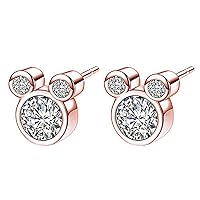 Lovely Mickey Mouse Animal Round Cut White Cubic Zirconia 14K Rose Gold Over.925 Sterling Sliver Stud Earrings Birthstone Earrings Stud For Women's Girl Birthday Gifts