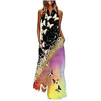 Women's Summer Dresses 2023 Fashion Sleeveless Long Dress V-Neck Printed Dresses