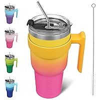 BJPKPK 40 oz Tumbler With Handle Stainless Steel Insulated Tumbler With Lid And Straw Travel Coffee Cups For Women And Men,Pink & Yellow Rose