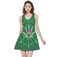 CowCow Womens Swing Dress Marijuana Cannabis Leaf Plant Marihuana Leaves Reversible Sleeveless Dress, XS-5XL