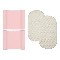 American Baby Company Changing Table Set, a 100% Organic Cotton Fitted Contoured Changing Table Pad Cover and a 2 Pack Changing Table Pads Made with Organic Cotton Top Layer, Pink, for Girls