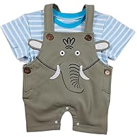 KayFashion's baby boys' clothing set. 12-18 months. Cute elephant 3D design. Including striped shirt and romper.