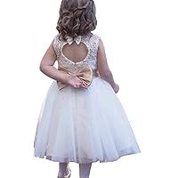 Ivory Keyhole Back Lace Tulle Wedding Flower Girl Dress Toddler Girl Dress