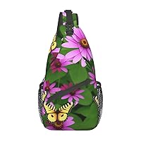 Butterflie And Flower Cross Chest Bag Diagonally Multi Purpose Cross Body Bag Travel Hiking Backpack Men And Women One Size