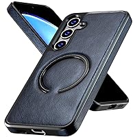 Rome Tech for Samsung Galaxy S24 Plus Leather Case, Strong Metal Ring Compatible with Magsafe, Luxury Slim Fit & Soft Grip Protective Cover for Samsung Galaxy S24 Plus Phone Case - Midnight Black