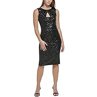 Calvin Klein Womens Petites Sequined Short Cocktail and Party Dress Black 0P