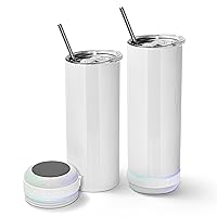 AGH 2 Pack Music Speaker Tumbler with Straw and Lid,20oz Sublimation Skinny Stainless Steel Double Wall Tumbler,Speaker Tumbler Cup with Detachable LED Light,Suitable for DIY Gifts（White）