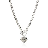 GUESS Women's Toggle Logo Charm Necklace, Silver, One Size, One Size, Glass