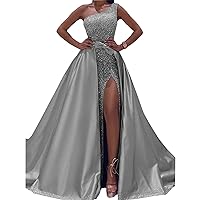 Ball Gown Sparkle Elegant Party Wear Prom Valentine's Day Dress One Shoulder Sleeveless