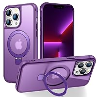 Magnetic for iPhone 13 Pro Case with Stand [Military Grade Drop Tested][Compatible with Magnet] Ring Translucent Slim Hard Back Soft Edge, Purple