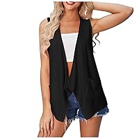 Women's Lightweight Summer Cardigan Eyelet Sleeveless Draped Open Front Cardigan Vest Plus Size Casual Blouse Top
