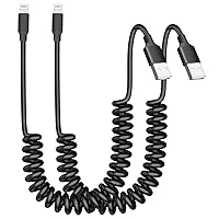 [Apple MFi Certified] iPhone Coiled Lightning Cable for Car, 2Pack 6FT USB to lightning Fast Charger Retractable Cord for iPhone14/13/12/11 Pro Max/XS MAX/XR/XS/X/8/7/Plus/6S iPad/Airpods/iPod/Carplay
