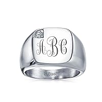 Personalized Men's Monogram Initial Large Statement Geometric Signet Ring For Men Teens Black or Silver Tone Stainless Steel Polished Mirror Finish Customizable