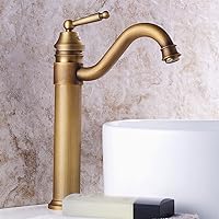 Faucets,Basin Mixer Tap Antique Brass Bathroom Basin Faucet,Single Handle Vintage Bronze High Old Retro Faucets,Hot Cold Bath Mixer Water Washbasin Tap for Bathroom Kitchen/High Style