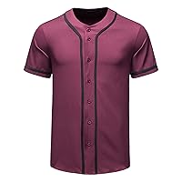 Men's Baseball Button Down Short Sleeve Hipster Hip Hop T Shirts Plain Casual Sports Uniforms Tee Top