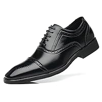 Men's Casual Dress Shoes Cap Oxfords Faux Leather Tuxedo Dress Shoes Classic Lace-up Formal Derby Loafers