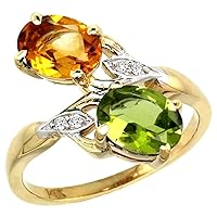 14k Yellow Gold Diamond Natural Citrine & Peridot 2-Stone Ring Oval 8x6mm, Sizes 5-10