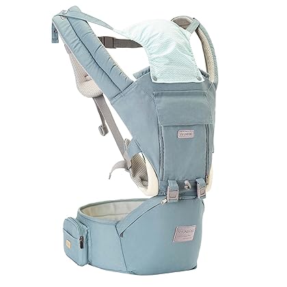 YIYUNBEBE Baby Carrier with Hip Seat Baby Holder Backpack Baby Carriers Front and Back for Carrying(Cyan Blue)
