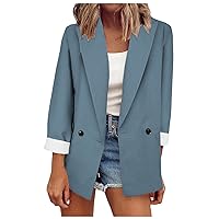Women's Casual Blazer Stripe Open Front Pockets Cardigan Formal Suit Long Sleeve Blouse Coat Casual Blazer