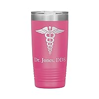 Personalized Dentist Tumbler With Name - Dentist Gift - 20oz Insulated Engraved Stainless Steel DDS Cup Pink
