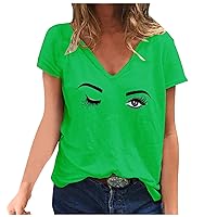 Womens Tops Spring 2024 Fitted V-Neck Women's Printed T-Shirt Fashion Summer Tops Casual Short-Sleeved Women's