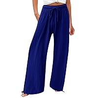Summer Outfits for Women 2024 for Women Smocked Elastic Waist Loose Comfy Casual Pajama Pants Pockets Womens Pants
