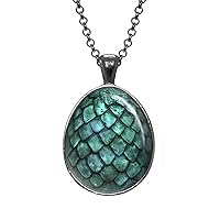 Turquoise Dragon Egg Necklace, Egg Shaped Pendant, Image Under Glass Jewelry