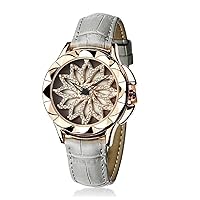 SANDA x un bel tocco Guruguru Watch, Genuine Leather Strap, Rotating Dial, Flower