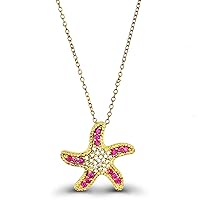 DECADENCE Sterling Silver Yellow Round Created Ruby & White Sapp. Starfish 18