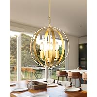 Lightdot 4-Light Orb Chandelier, Industrial Gold Globe Pendant Light, Metal Modern Farmhouse Sphere Hanging Ceiling Light Fixture for Dining Room Kitchen Living Room Hallway Entryway-E12