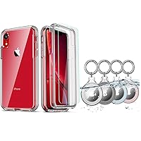 COOLQO Compatible for iPhone XR Clear Case with 2 x Tempered Glass Screen Protector and 4 Pack Waterproof Case for Air Tag Holder Case