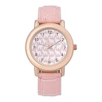 Pink Llama Alpaca Fashion Leather Strap Women's Watches Easy Read Quartz Wrist Watch Gift for Ladies