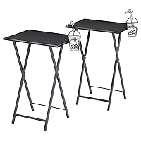 VECELO TV Tray for Eating Set of 2, Portable Dinner/Snack Table with Cup Holder for Couch, Living Room and Small Space, 14.17D x 18.9W x 25.59H in, Matte Black